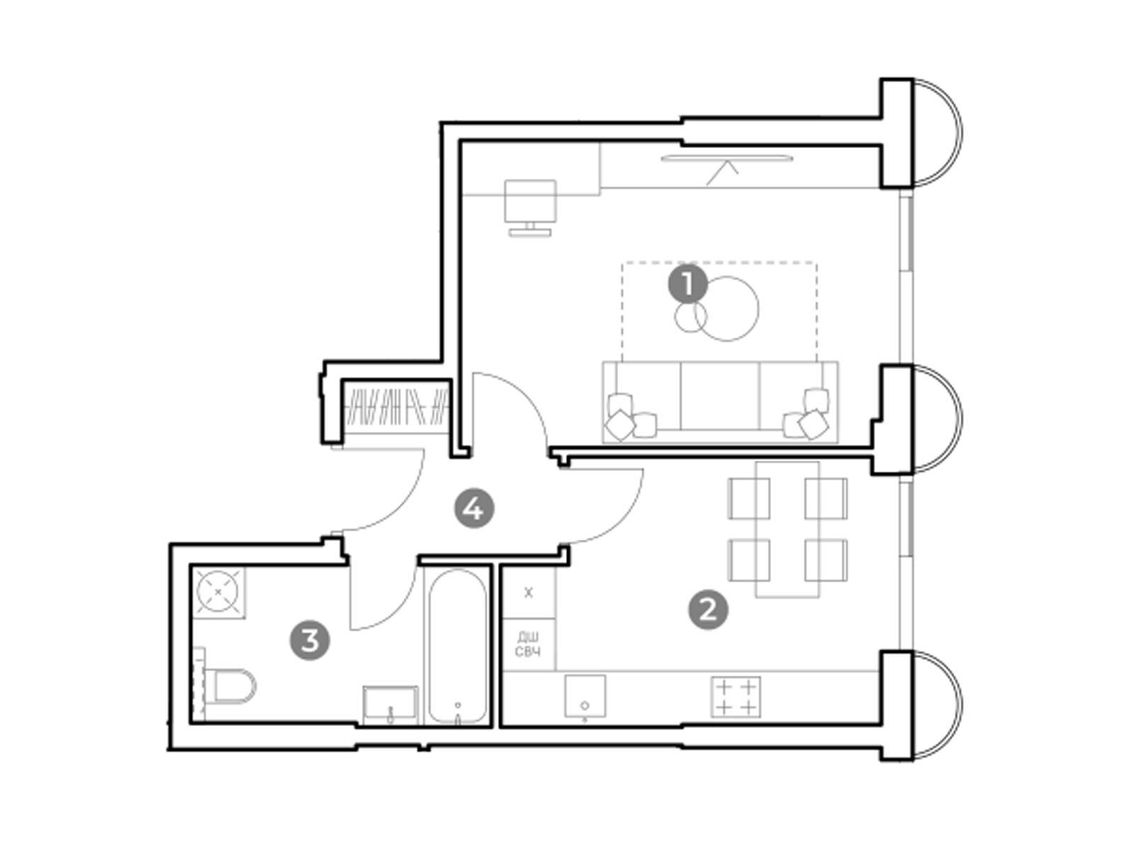 Планировка: 1-комн. квартира 37.10 м² в новостройке Наметкин Тауэр