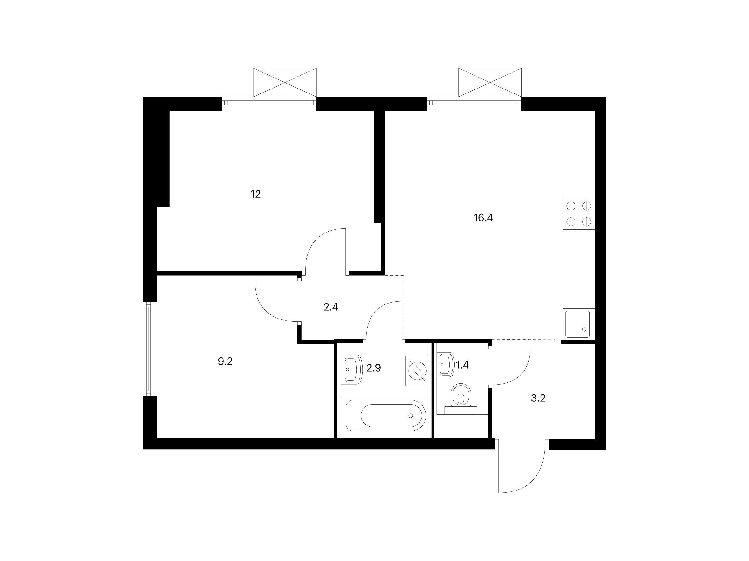 Планировка: 2-комн. квартира 47.50 м² в новостройке Люблинский парк