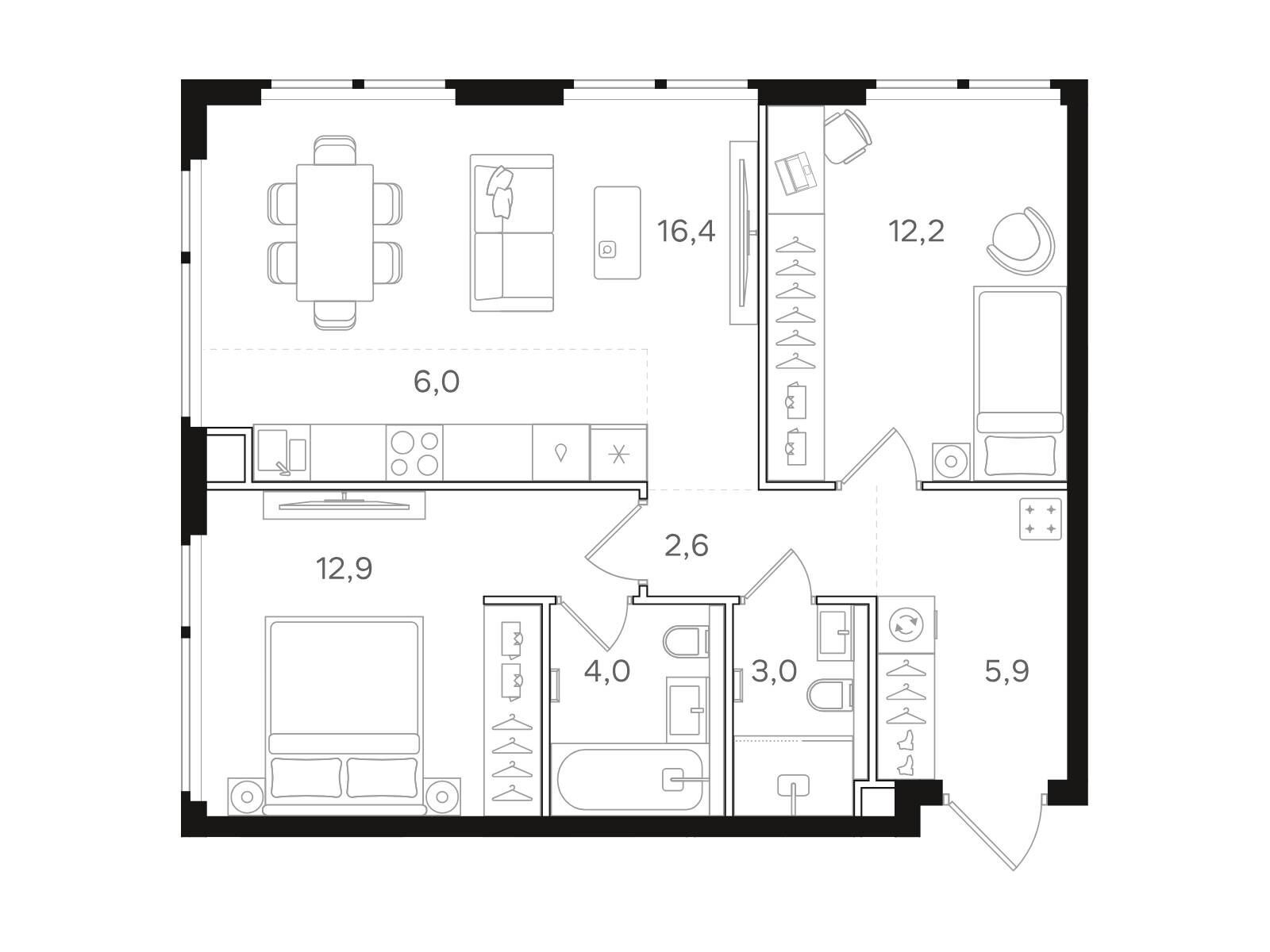 Планировка: 2-комн. квартира 63.00 м² в новостройке НАЗАРÉ