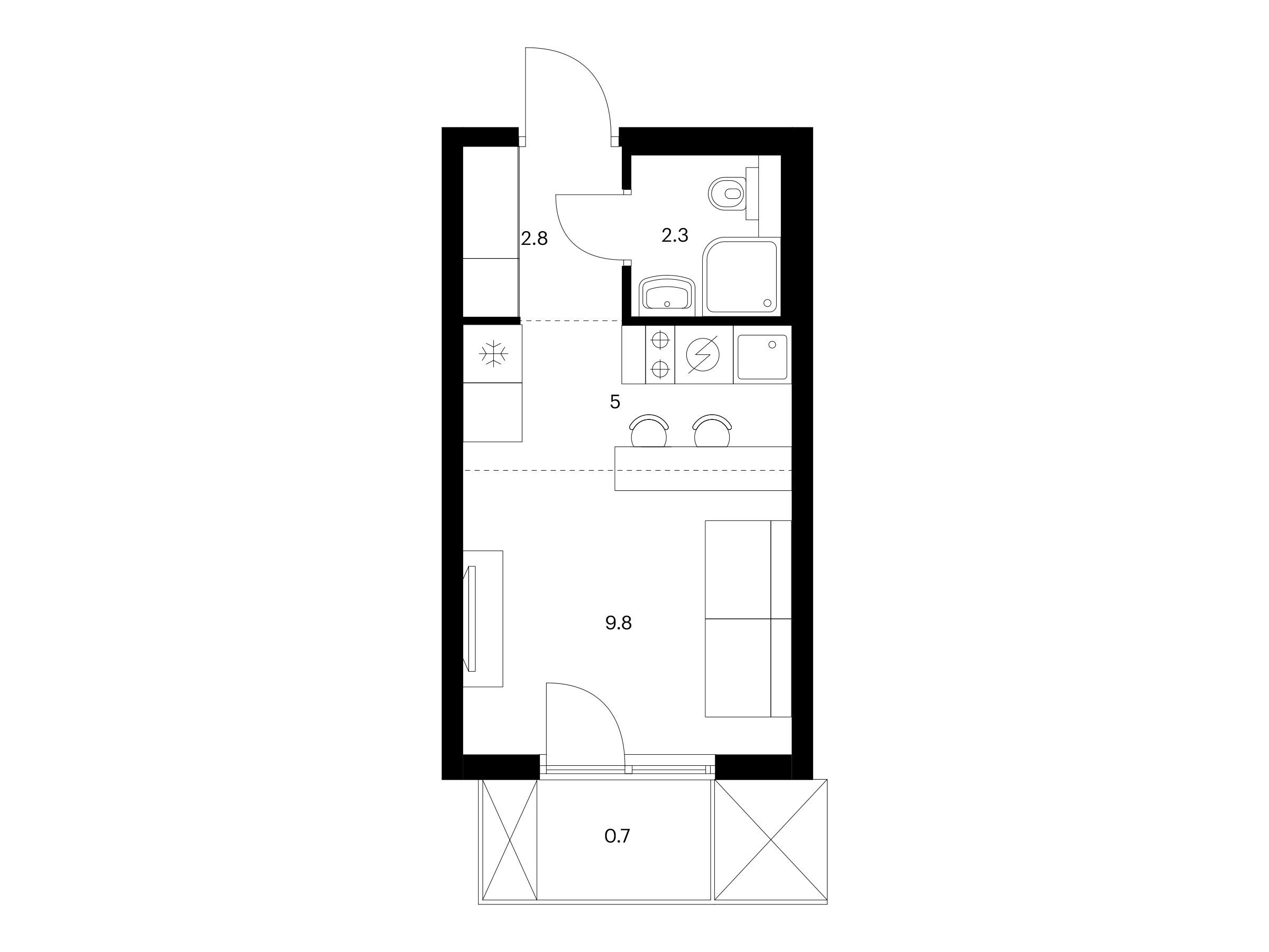Планировка: Студия 20.60 м² в новостройке Никольские луга