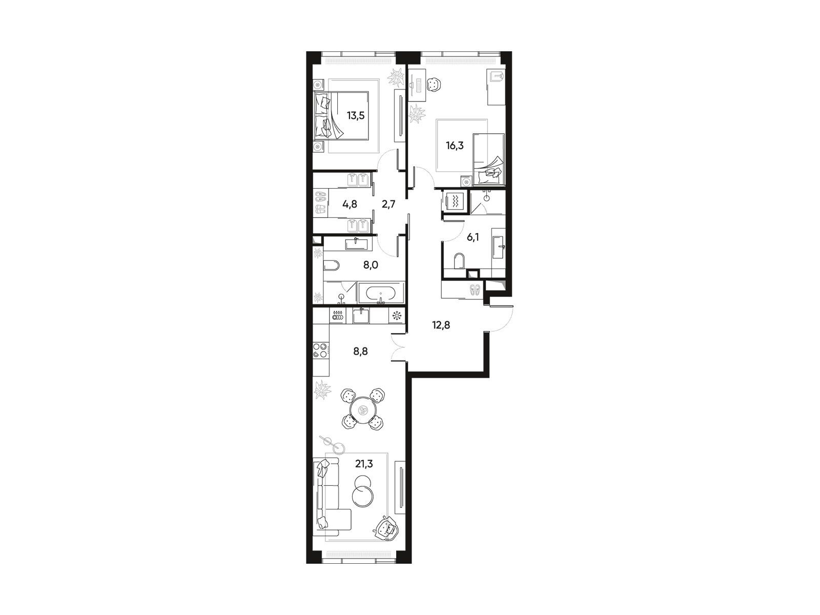 Планировка: 3-комн. квартира 95.50 м² в новостройке ЖК Прайд