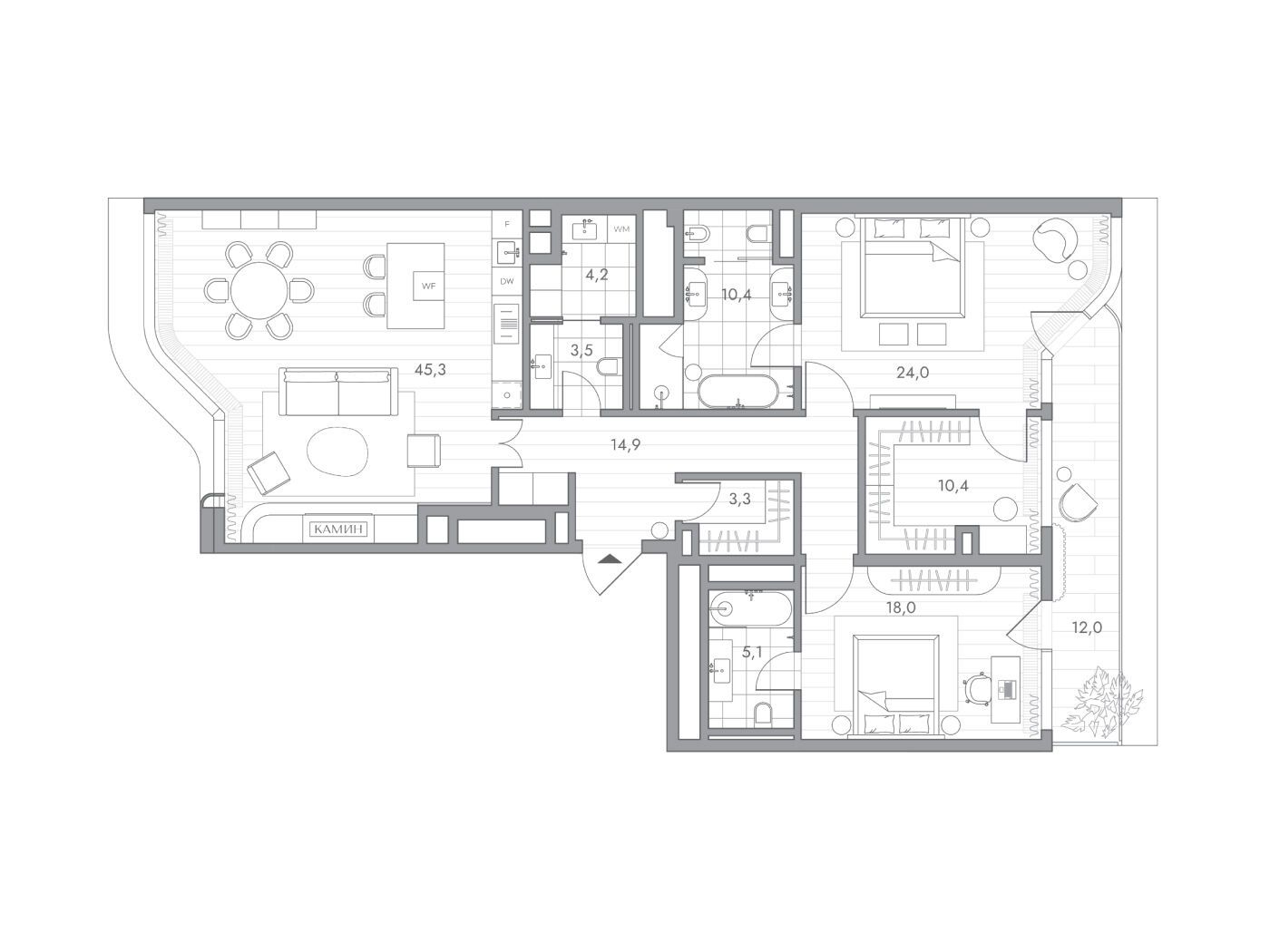 Планировка: 2-комн. квартира 142.70 м² в новостройке Фантом