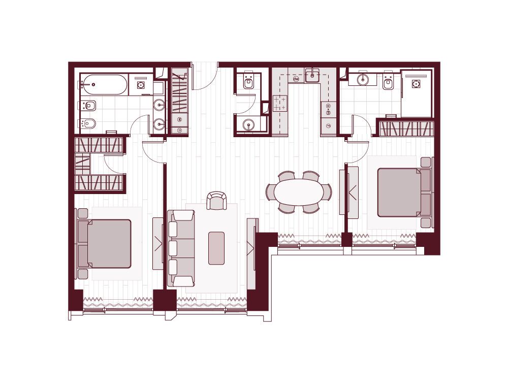 Планировка: 3-комн. квартира 95.50 м² в новостройке Прайм Парк
