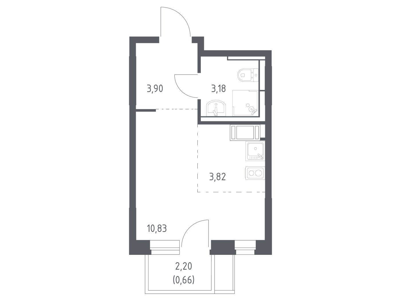 Планировка: Студия 22.39 м² в новостройке Пятницкие Луга