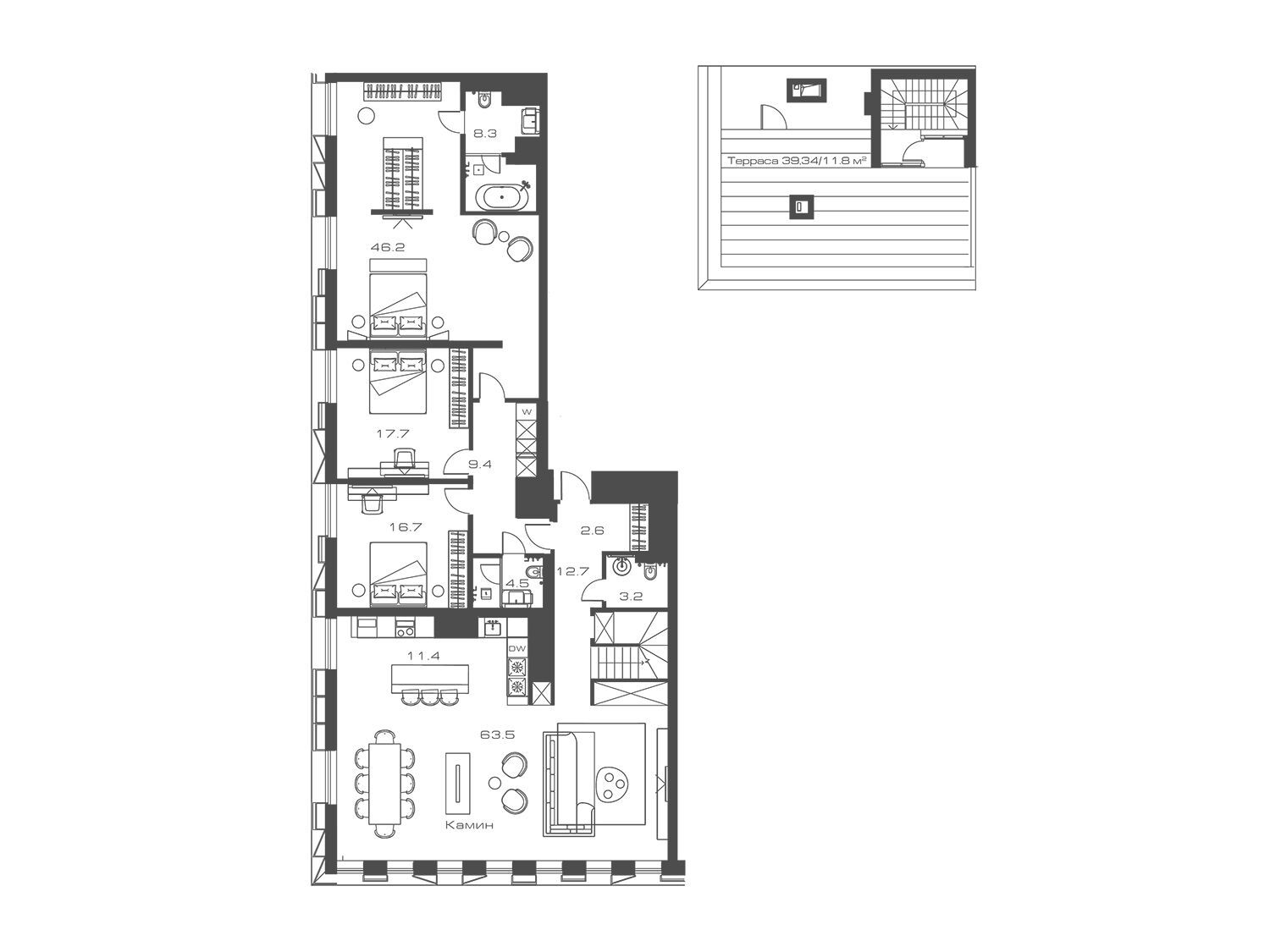 Планировка: 3-комн. квартира 215.10 м² в новостройке ЖК Лунар