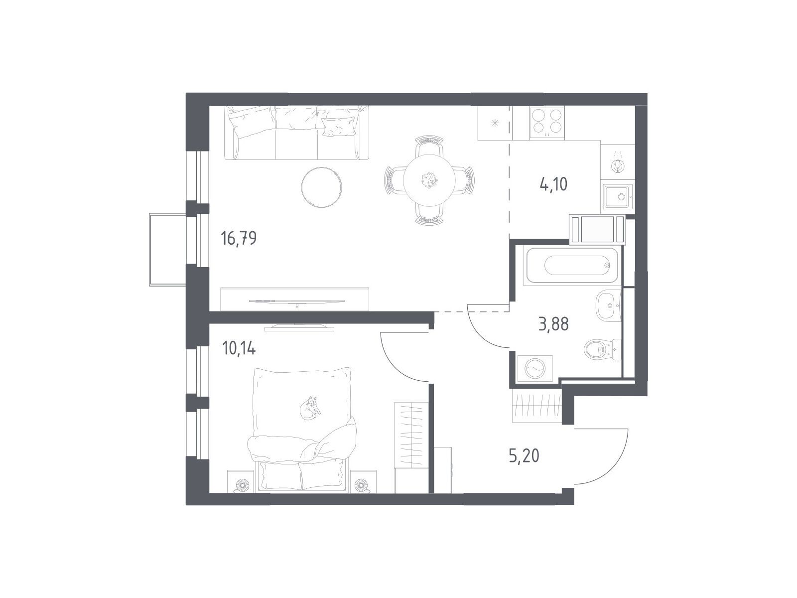 Планировка: 1-комн. квартира 40.11 м² в новостройке Большое Путилково