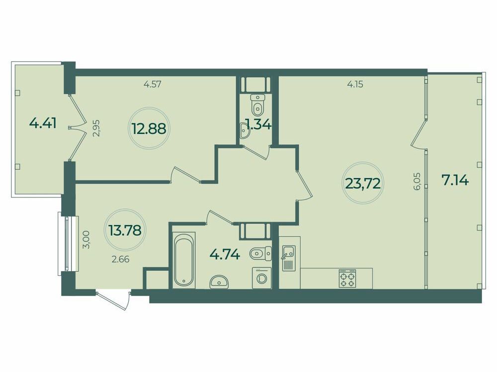 Планировка: 1-комн. квартира 59.92 м² в новостройке Дуалист