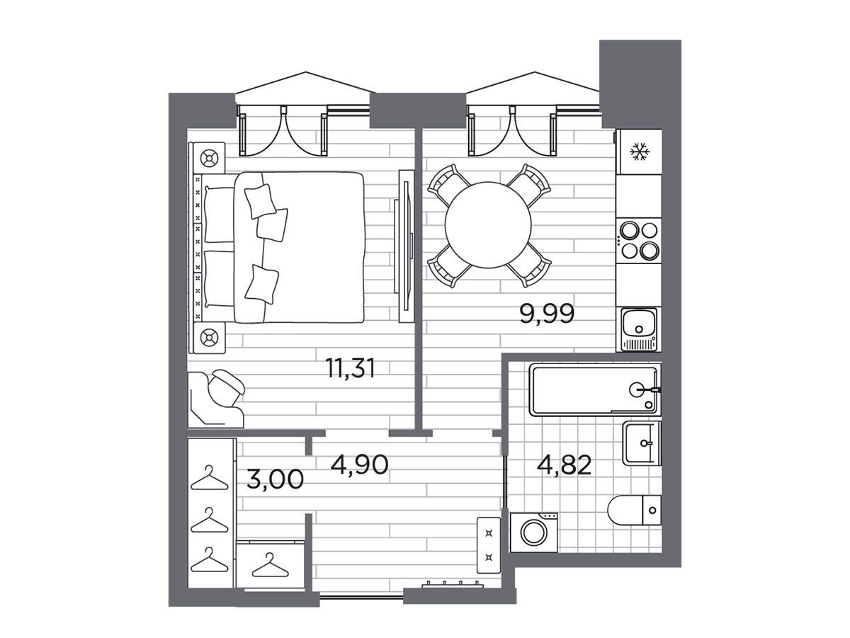 Планировка: 1-комн. квартира 34.02 м² в новостройке Галерная гавань