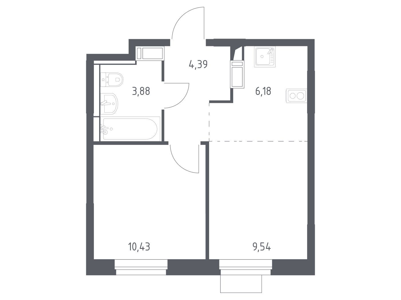 Планировка: 1-комн. квартира 34.42 м² в новостройке ЖК Пятницкие Луга