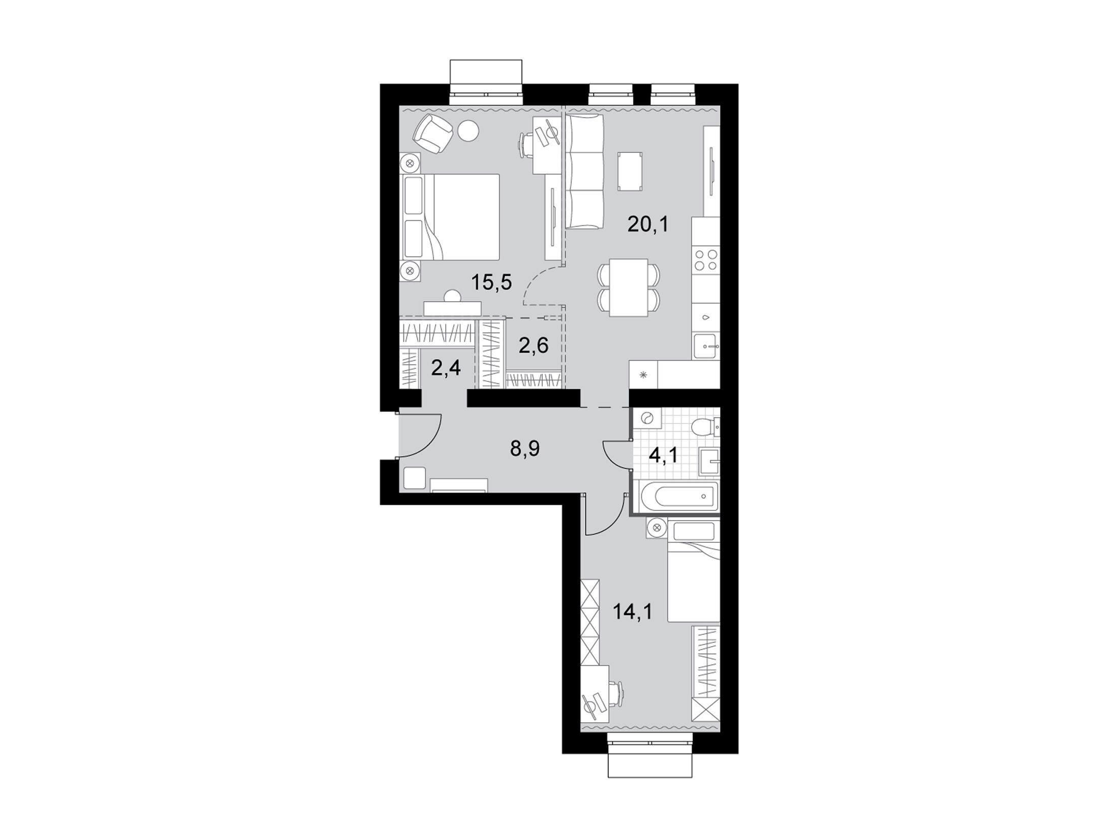 Планировка: 2-комн. квартира 67.70 м² в новостройке Дубровицы клаб