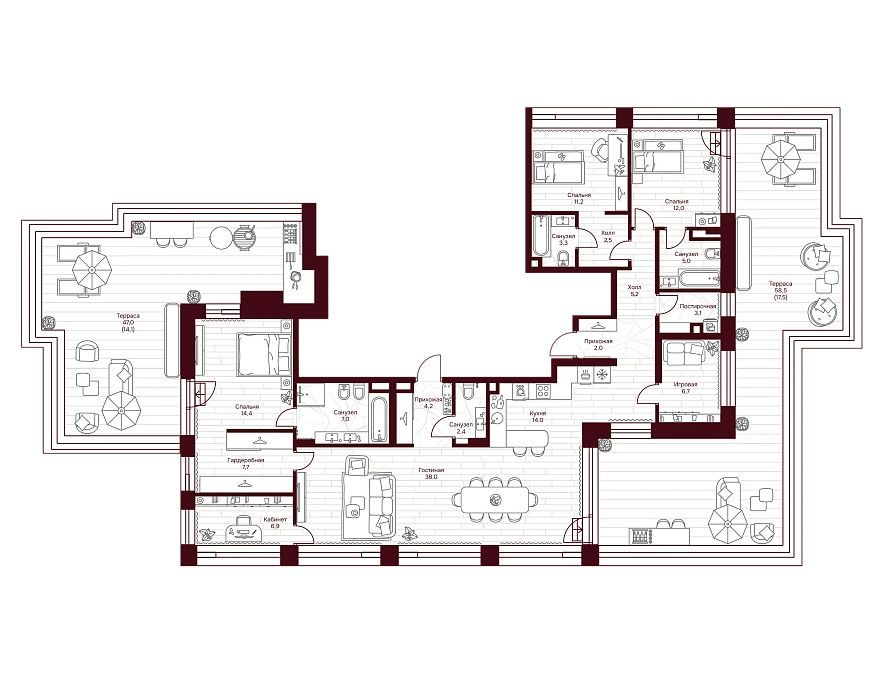 Планировка: 2-комн. квартира 181.00 м² в новостройке Дом 7 Даниловский