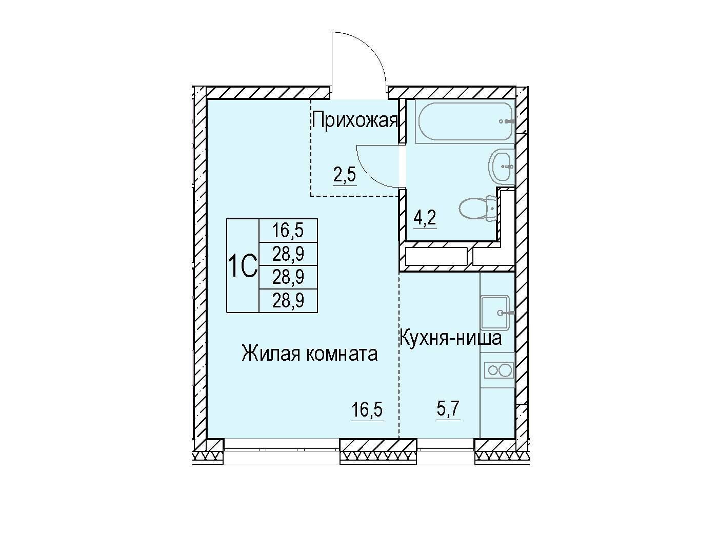 Планировка: Студия 28.90 м² в новостройке Отрадный