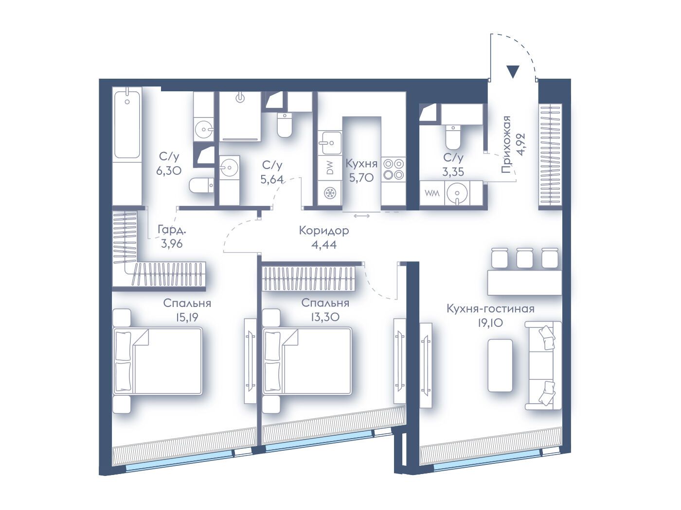 Планировка: 2-комн. квартира 81.90 м² в новостройке Дом Дау