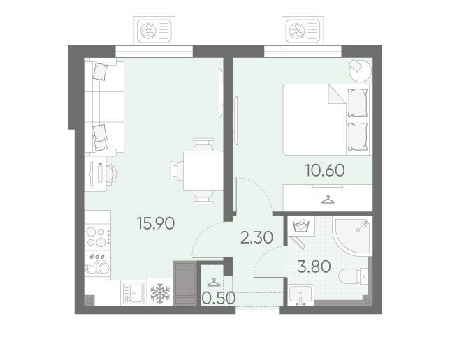Планировка: 1-комн. квартира 33.10 м² в новостройке ЖК Зеркальный ручей