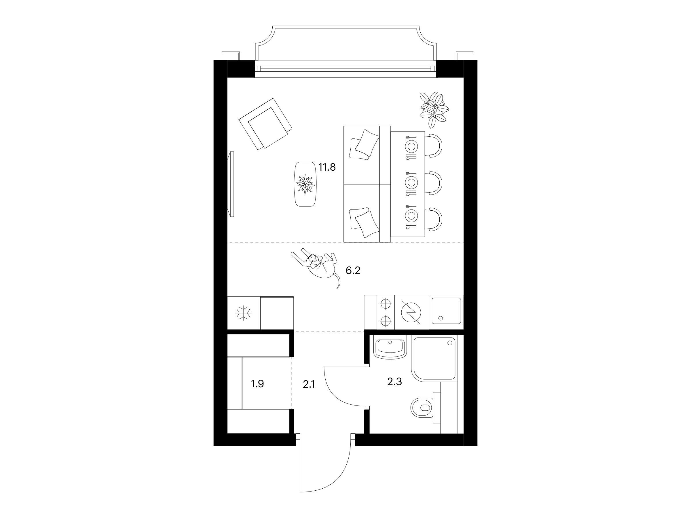 Планировка: Студия 24.30 м² в новостройке 2-й Иртышский
