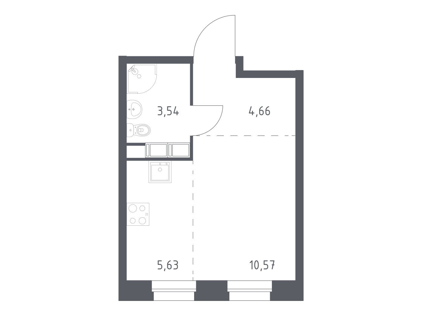 Планировка: Студия 24.40 м² в новостройке Эко Бунино