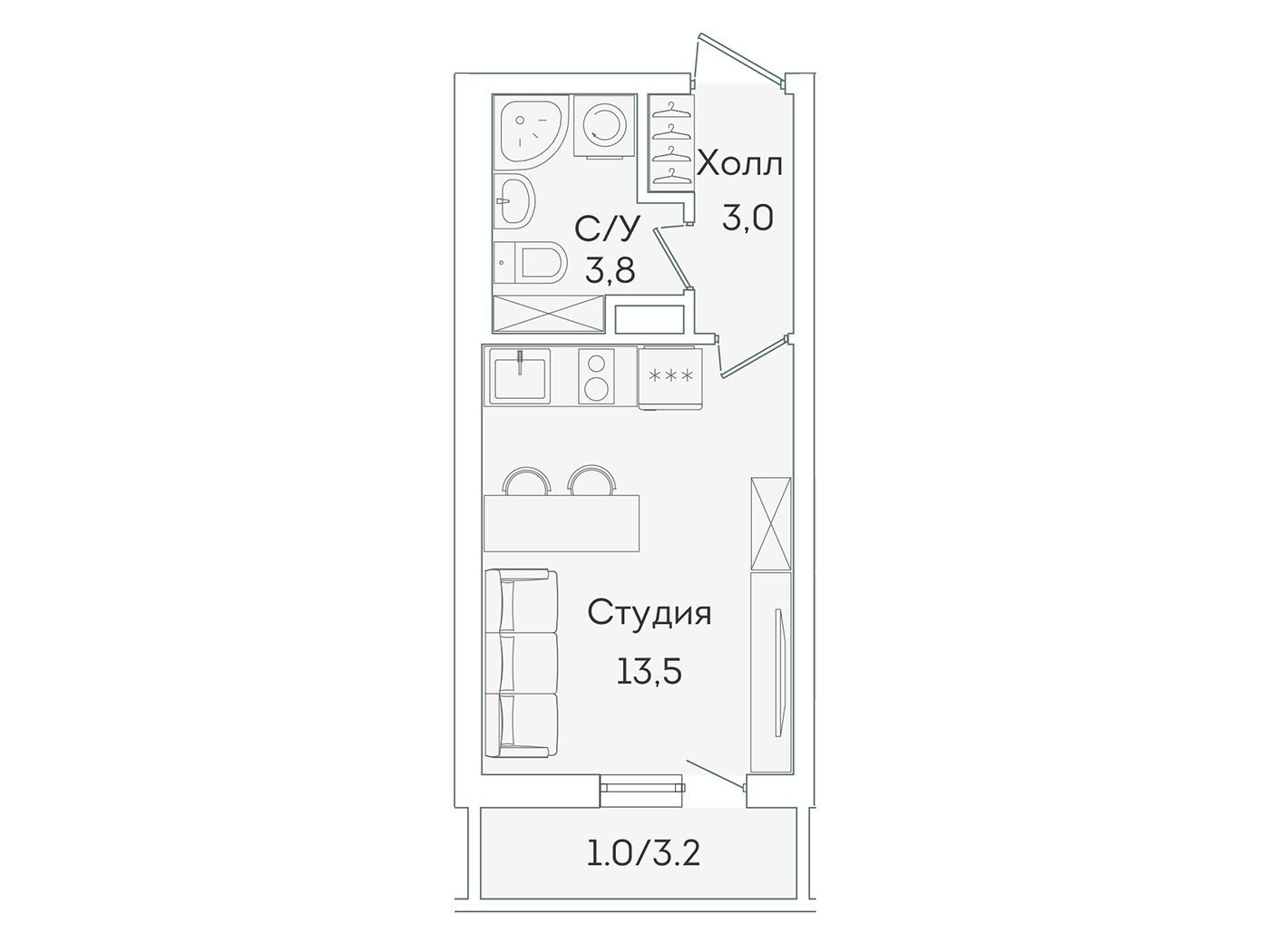 Планировка: Студия 20.30 м² в новостройке Лампо