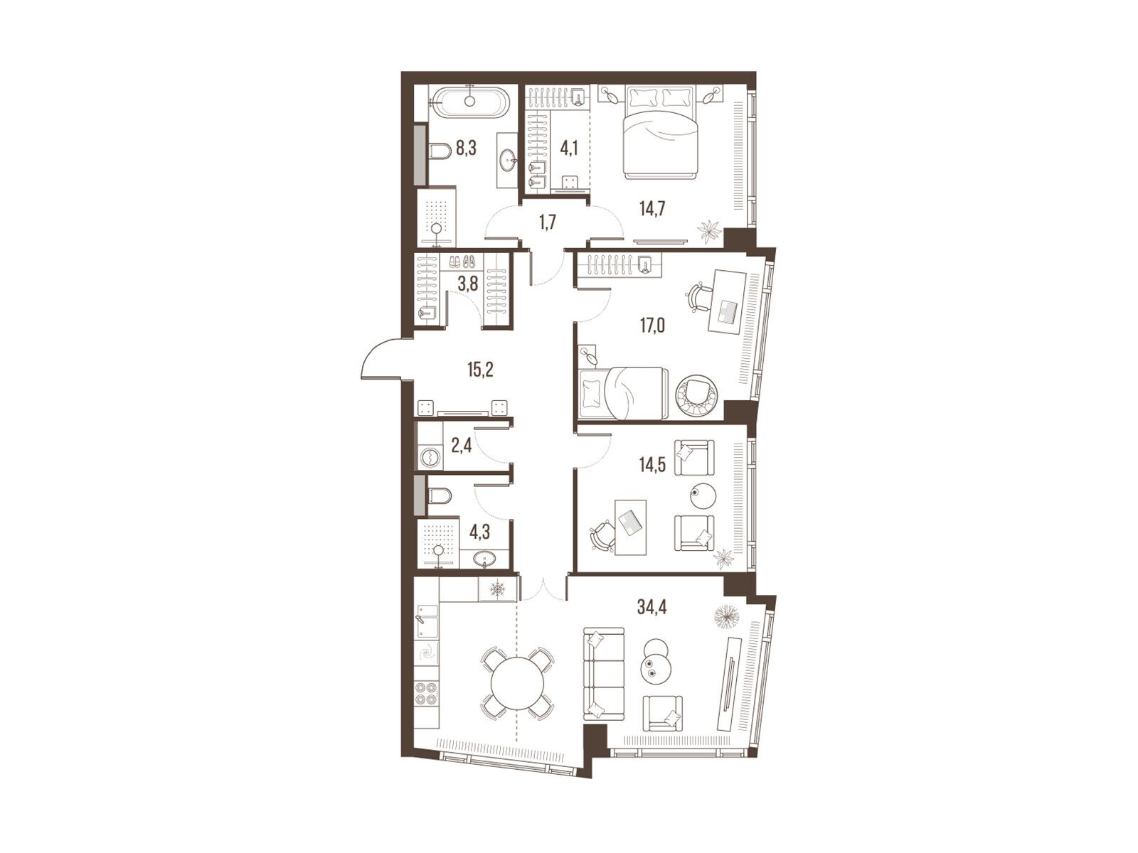 Планировка: 4-комн. квартира 120.40 м² в новостройке Хай Лайф