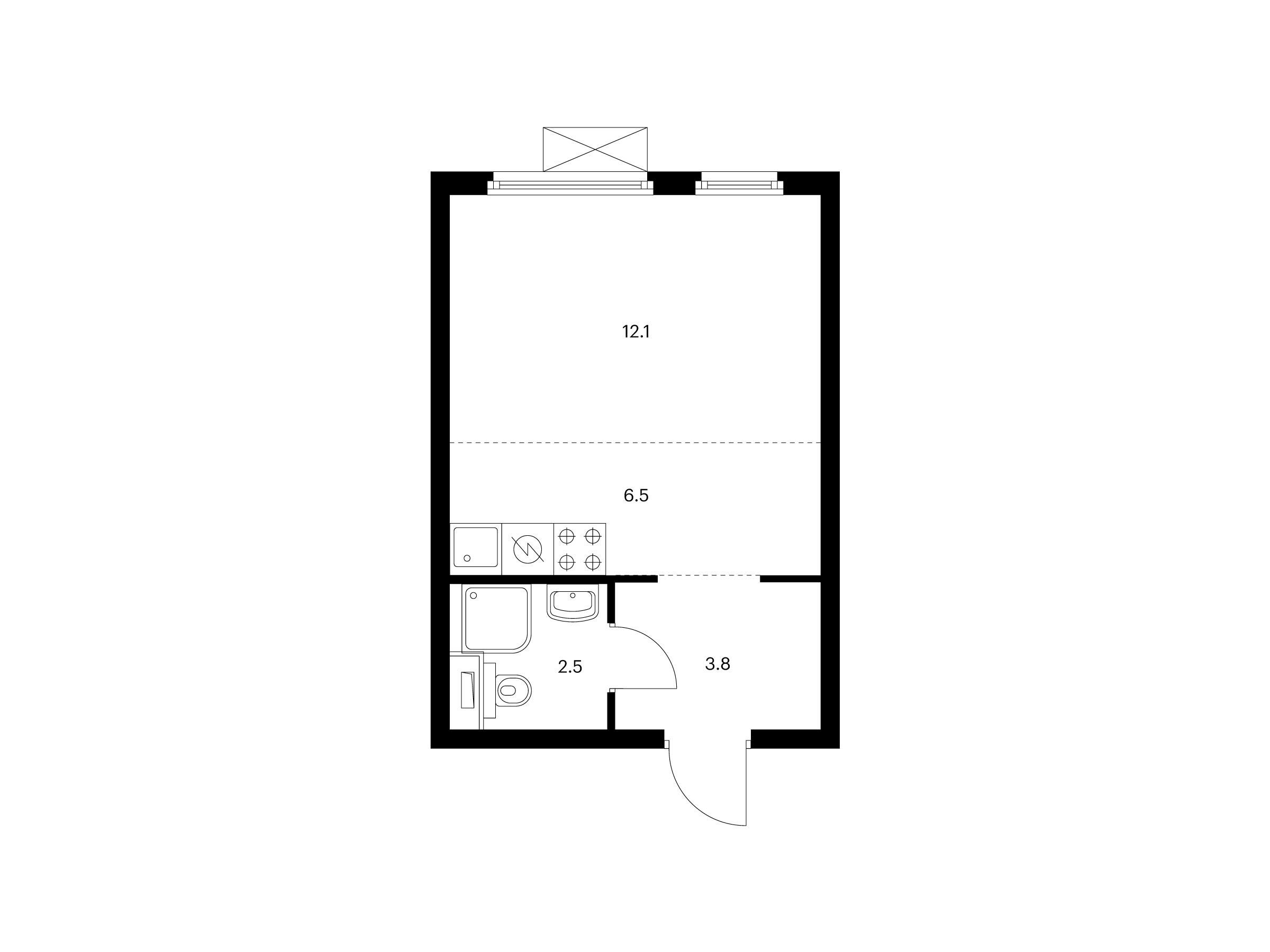 Планировка: Студия 24.90 м² в новостройке Первый Дубровский