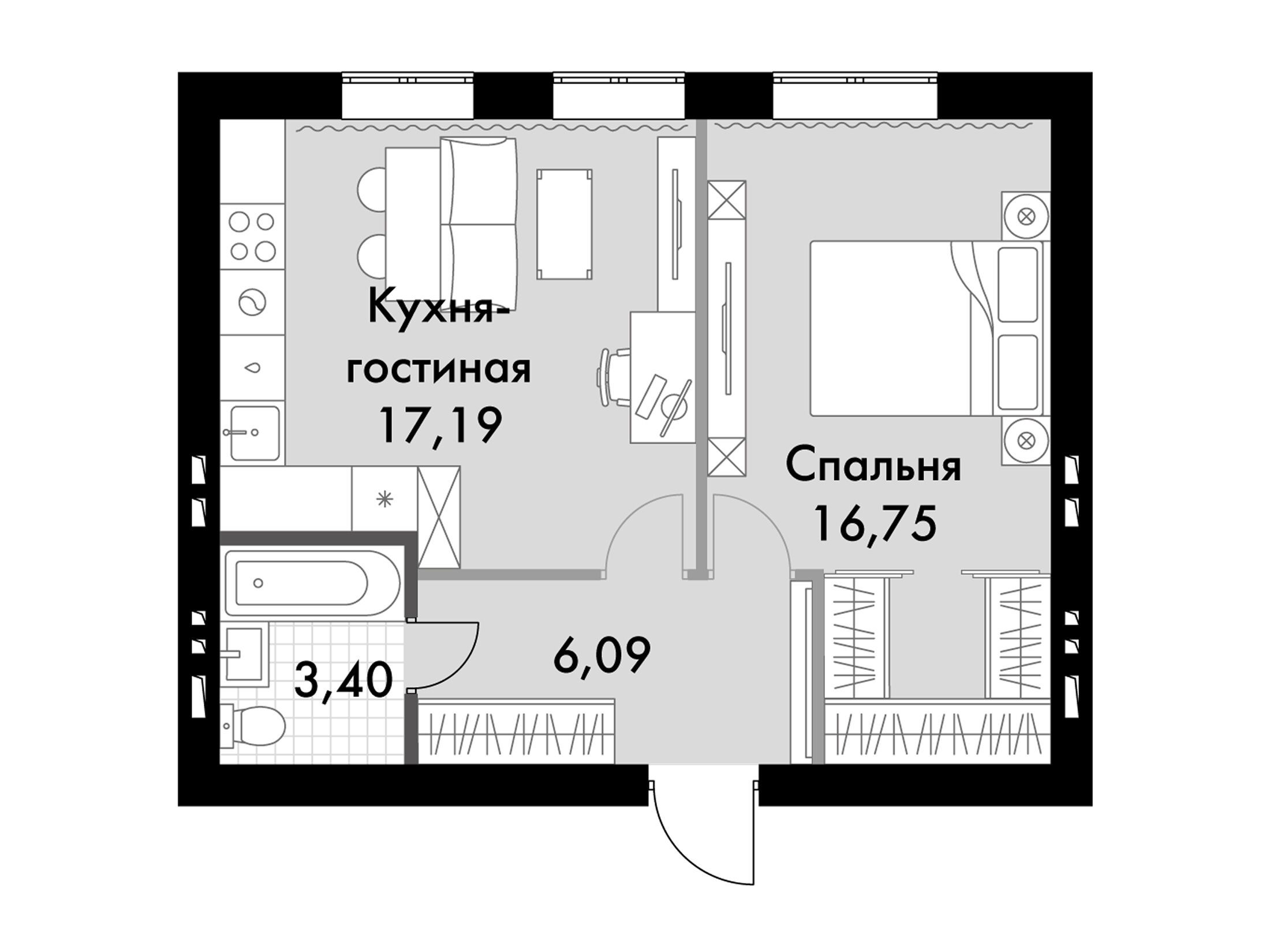 Планировка: 2-комн. квартира 51.60 м² в новостройке Парк Апрель