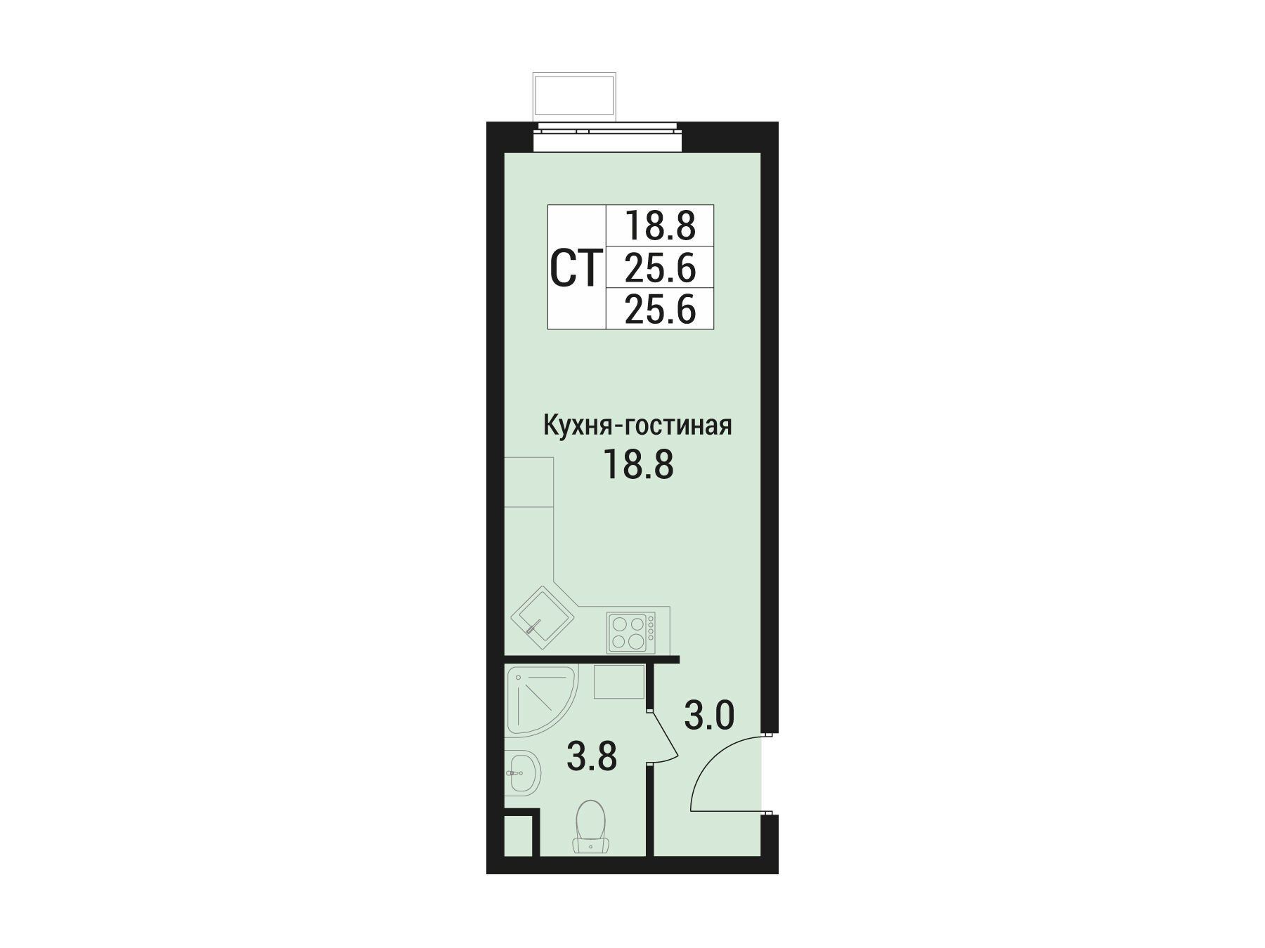 Планировка: Студия 25.60 м² в новостройке Дом в Малаховке