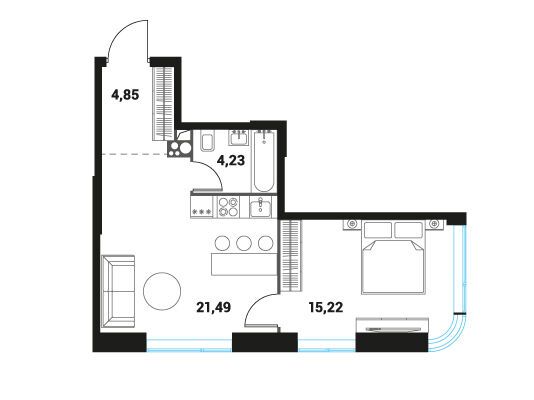 Планировка: 2-комн. квартира 45.70 м² в новостройке Инноватор