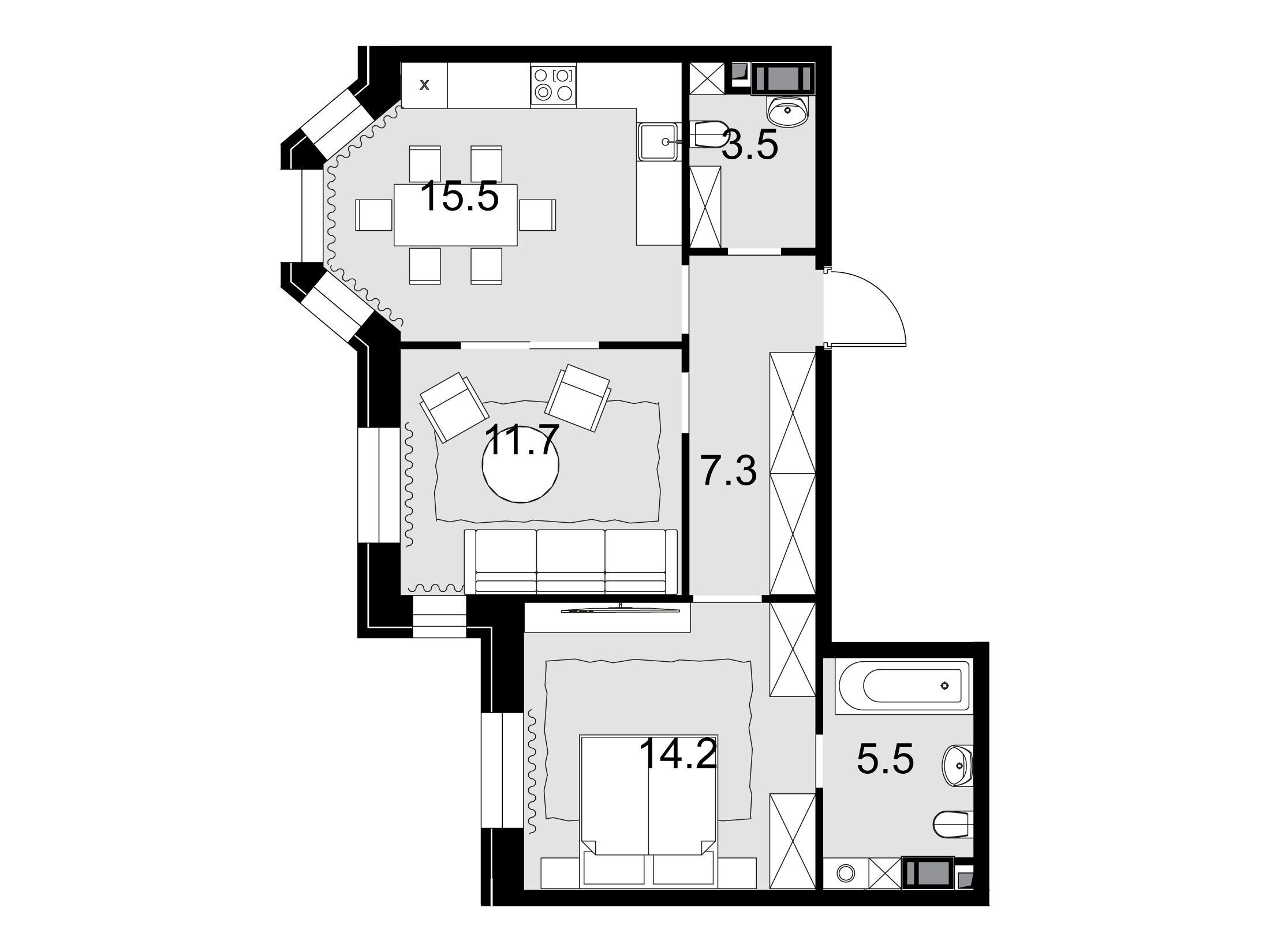 Планировка: 2-комн. квартира 57.60 м² в новостройке ЖК Театральный квартал