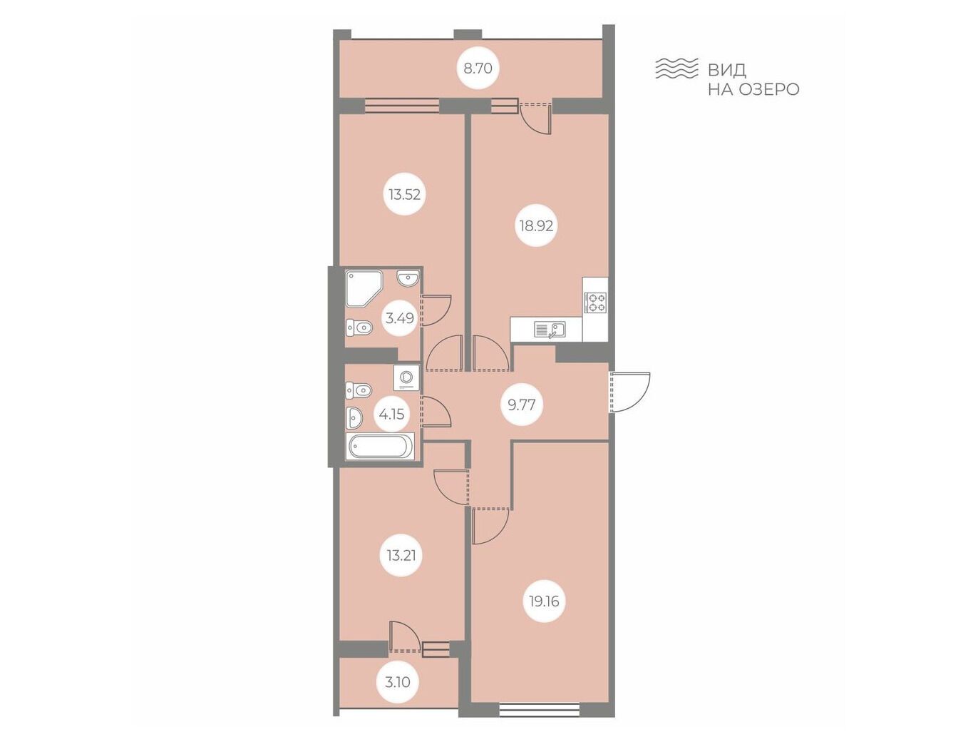 Планировка: 3-комн. квартира 88.12 м² в новостройке БФА в Озерках