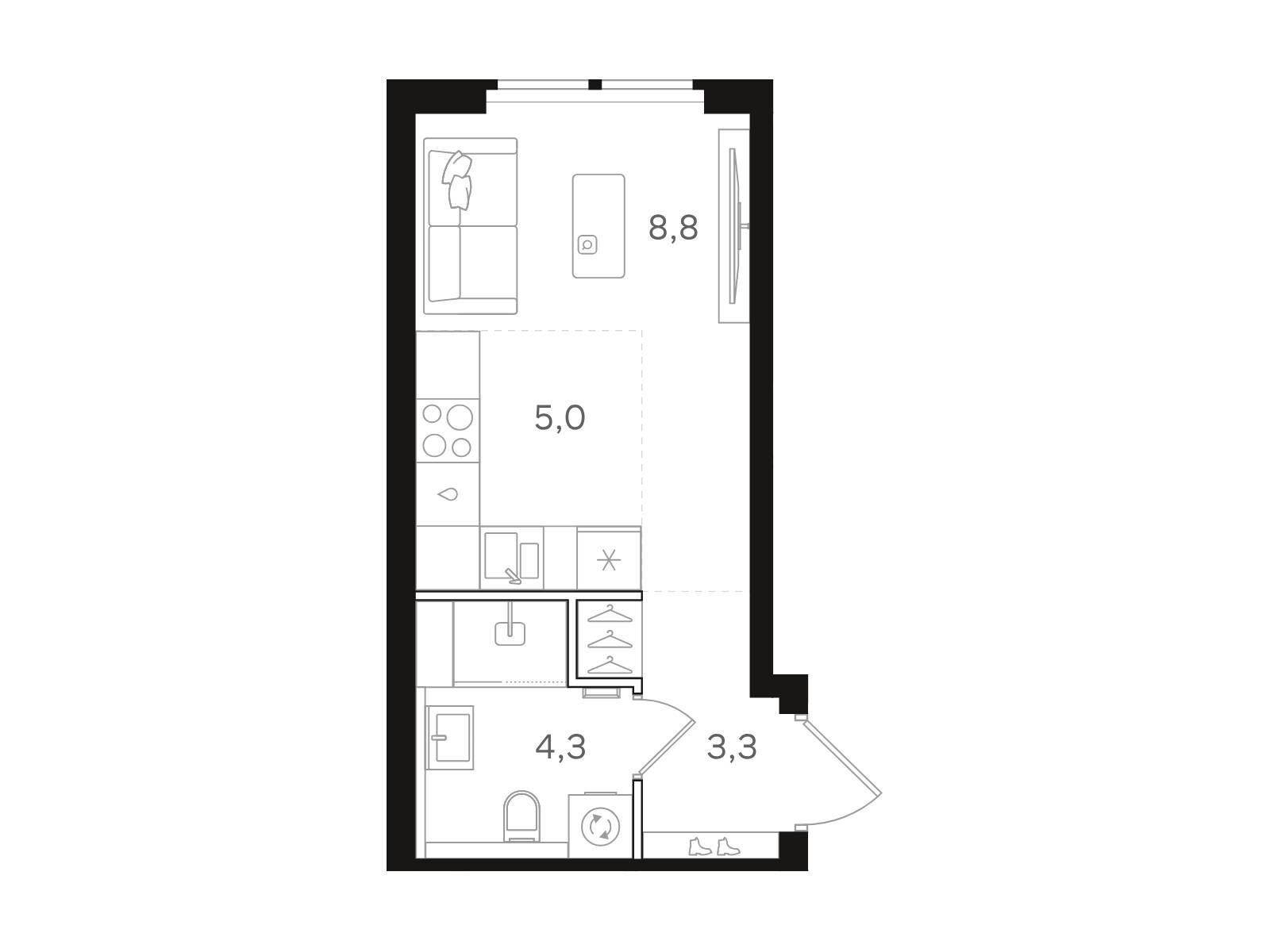 Планировка: Студия 21.40 м² в новостройке НАЗАРÉ