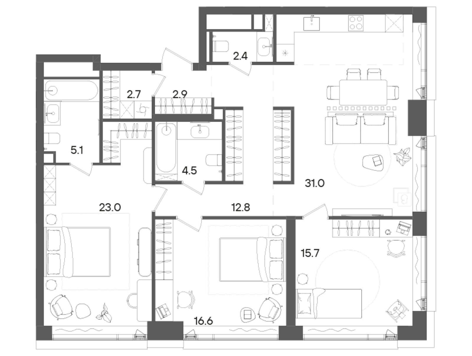 Планировка: 3-комн. квартира 116.70 м² в новостройке Стоун Грэйн