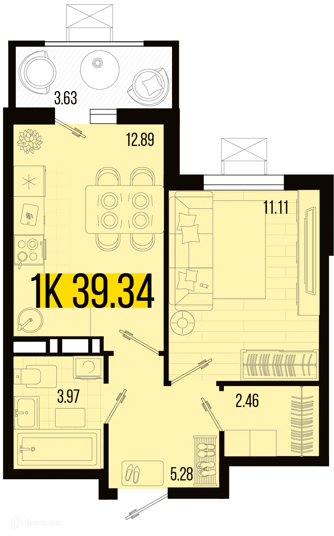 Планировка: 1-комн. квартира 37.85 м² в новостройке Цветной бульвар