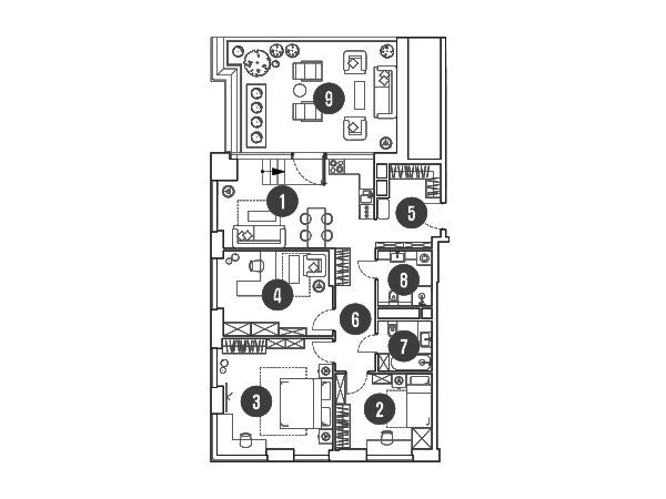 Планировка: 4-комн. квартира 123.70 м² в новостройке Мираполис