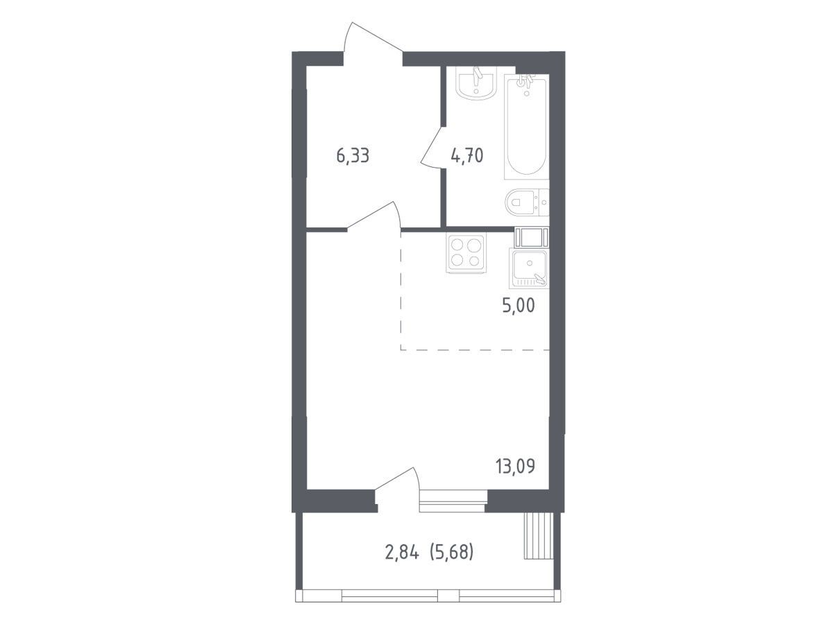 Планировка: Студия 31.70 м² в новостройке Егорово Парк