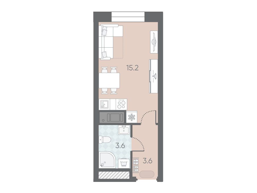 Планировка: Студия 22.80 м² в новостройке Большая Охта