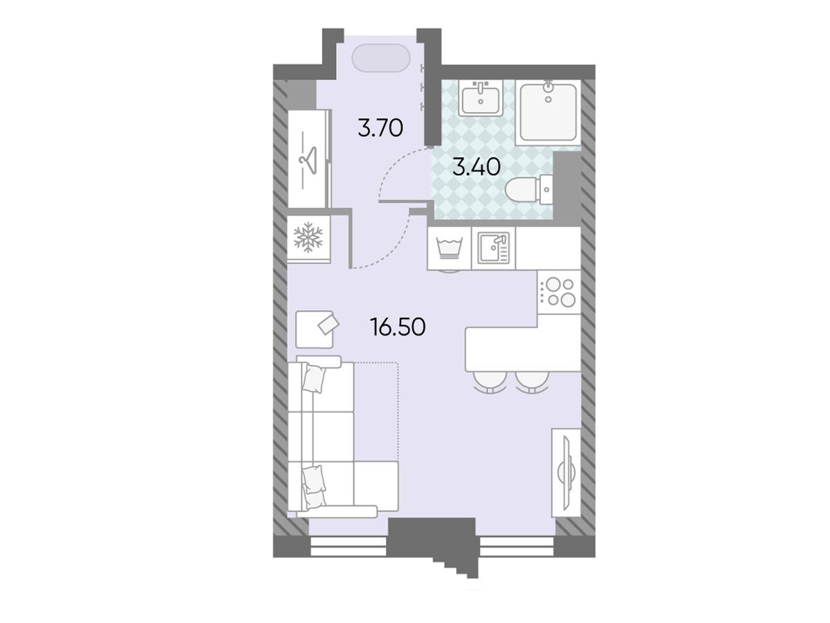 Планировка: Студия 23.60 м² в новостройке Обручева 30