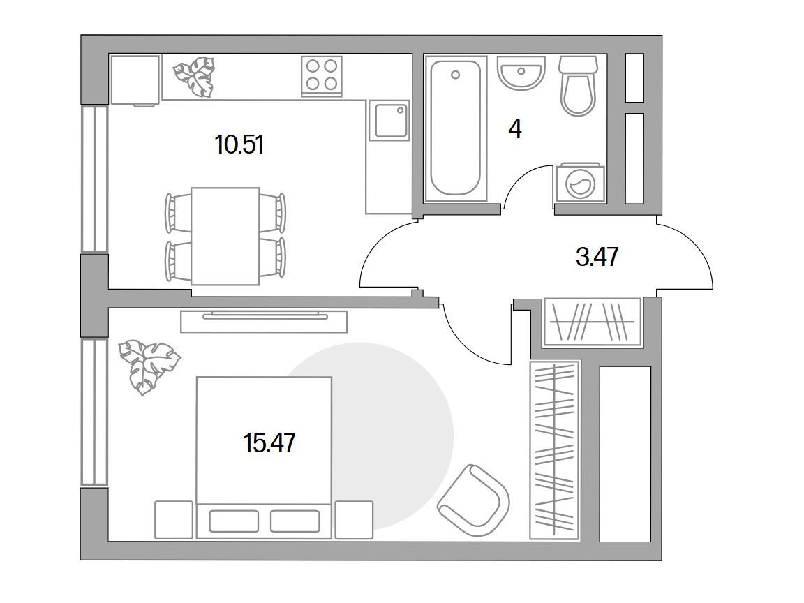 Планировка: 1-комн. квартира 33.45 м² в новостройке ЖК Новая Алексеевская роща