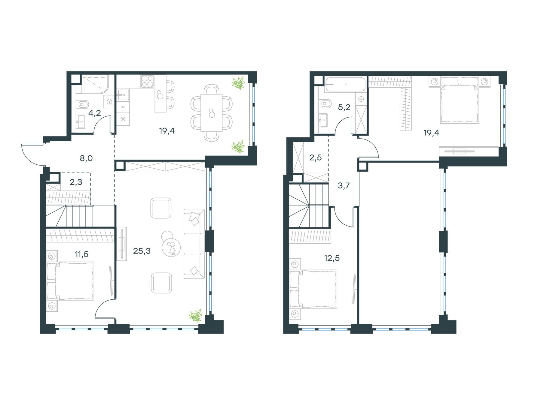 Планировка: 4-комн. квартира 114.00 м² в новостройке Левел Южнопортовая