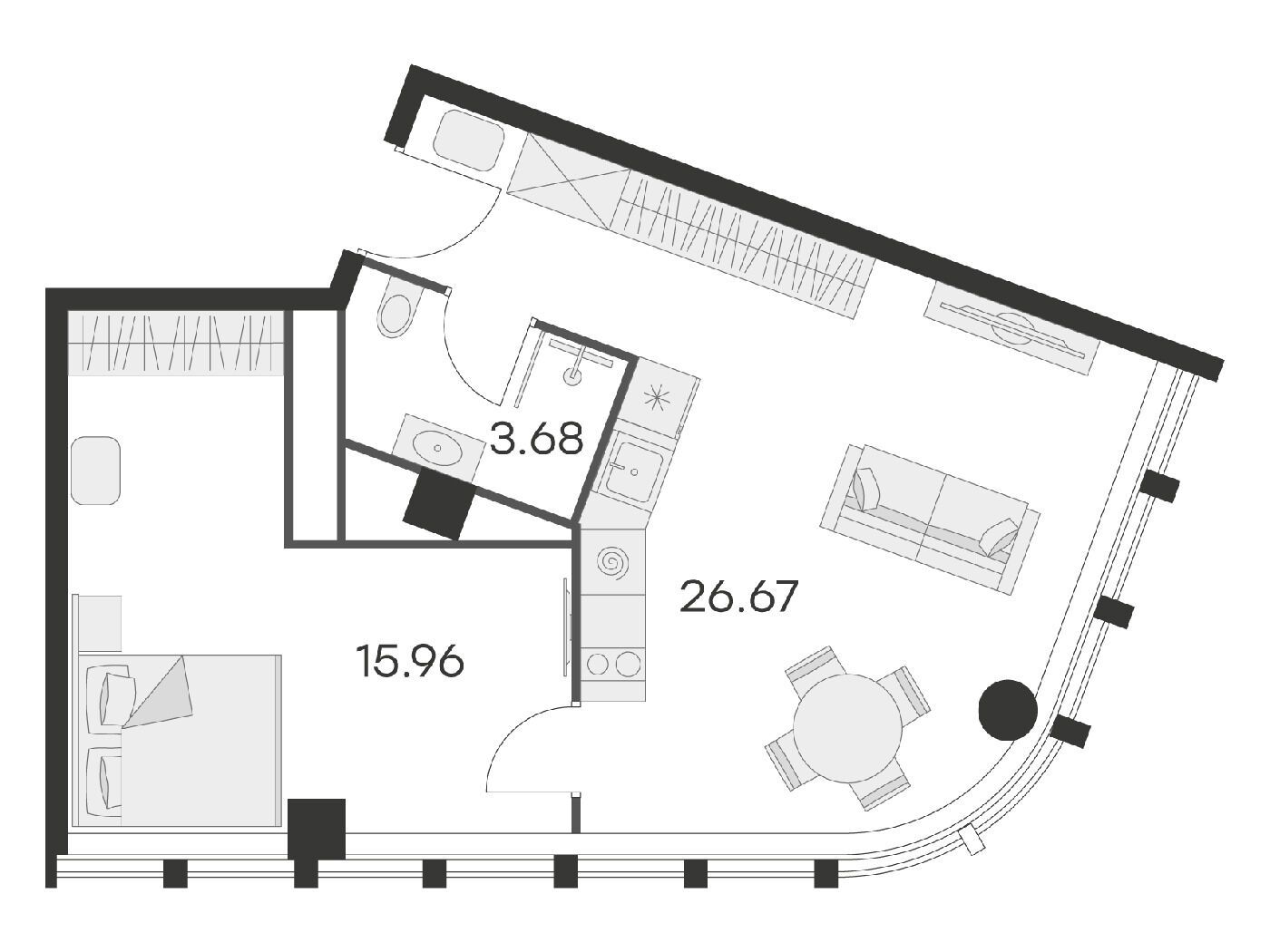 Планировка: 1-комн. квартира 46.10 м² в новостройке 25/7 Заневский