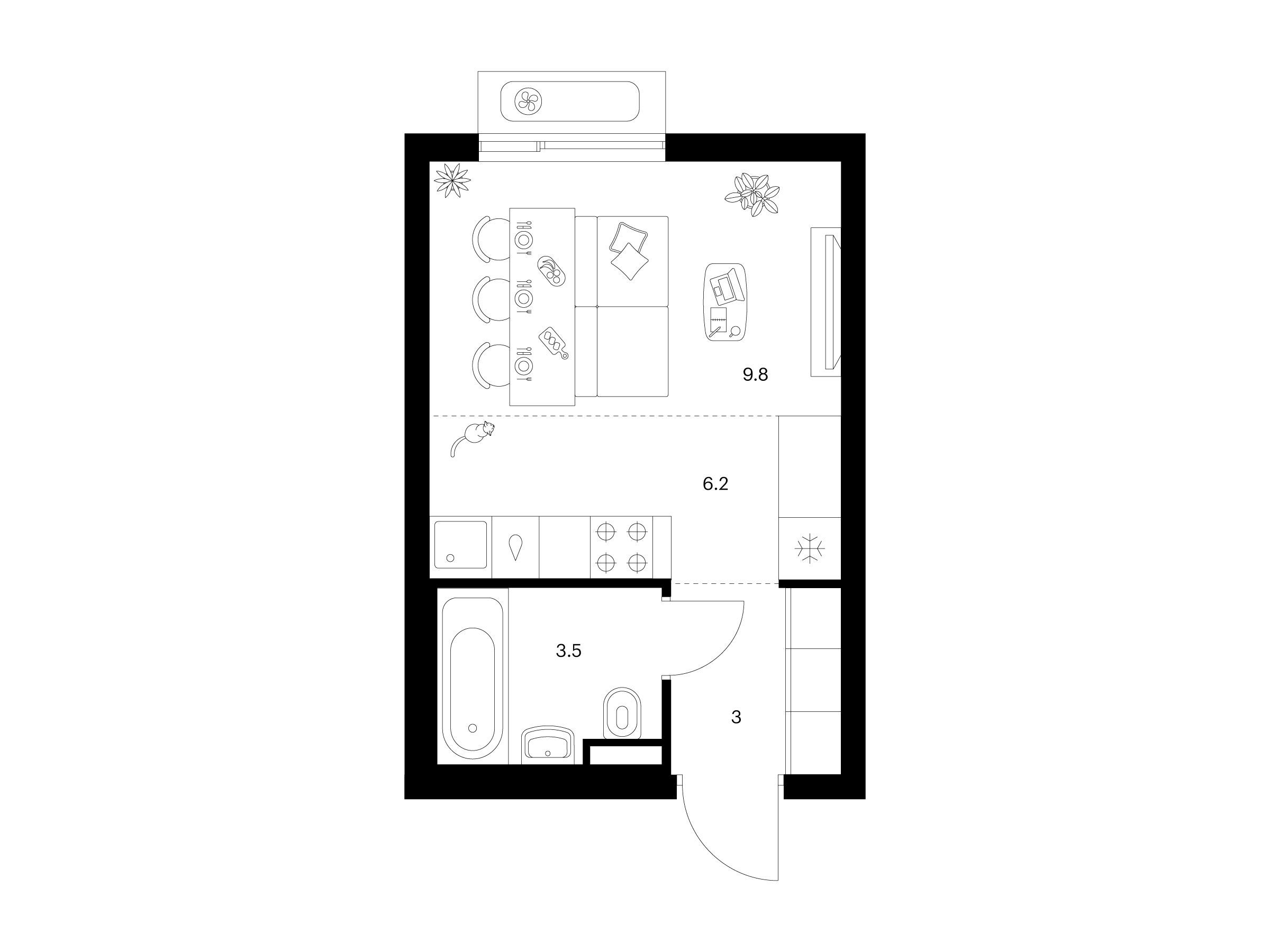 Планировка: Студия 22.50 м² в новостройке Саларьево парк