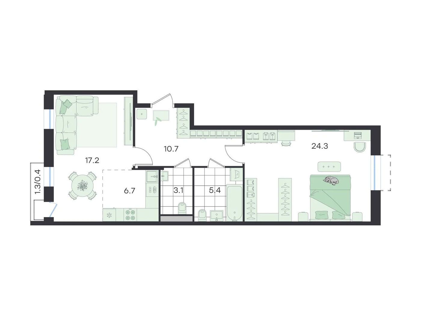 Планировка: 3-комн. квартира 67.80 м² в новостройке Джи Три Театральный