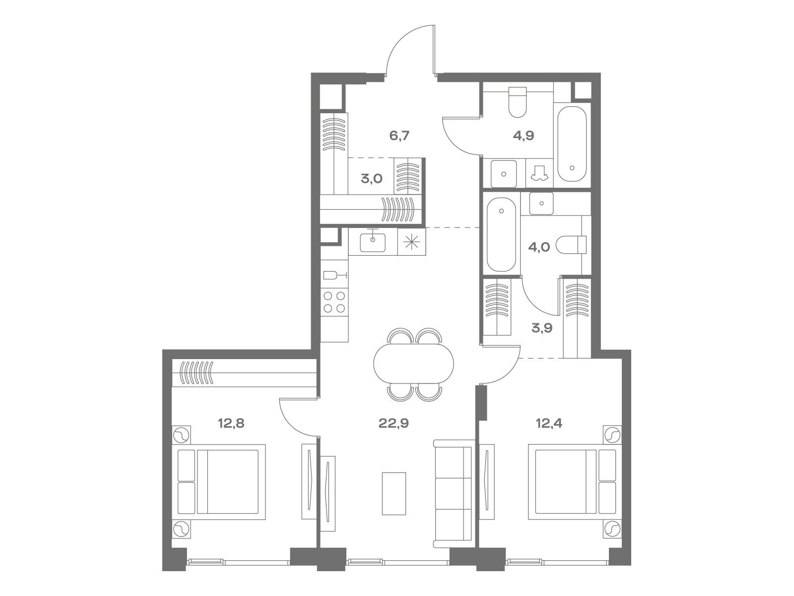 Планировка: 2-комн. квартира 70.60 м² в новостройке ЖК Соул