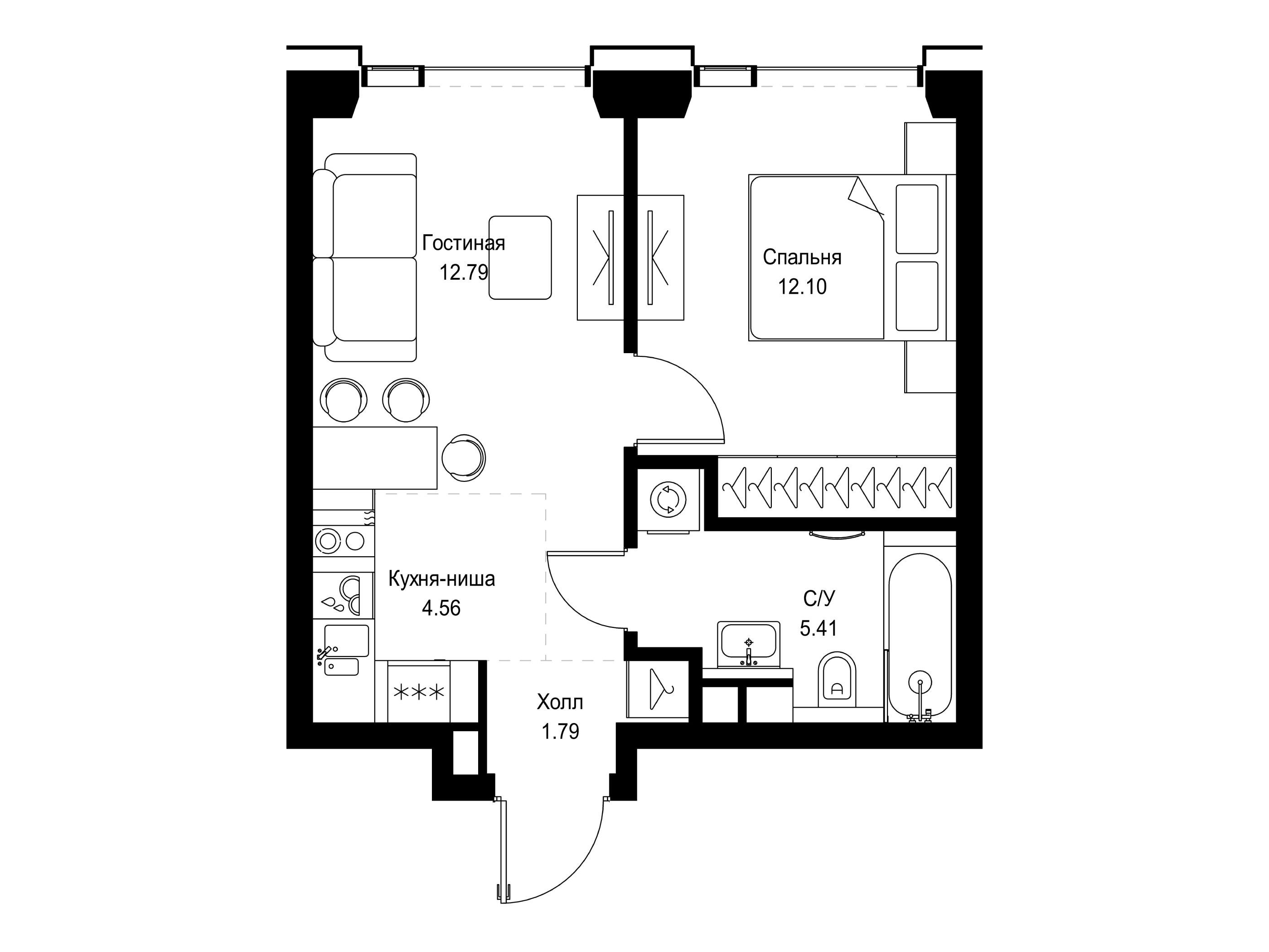 Планировка: 1-комн. квартира 36.65 м² в новостройке ЖК Сет