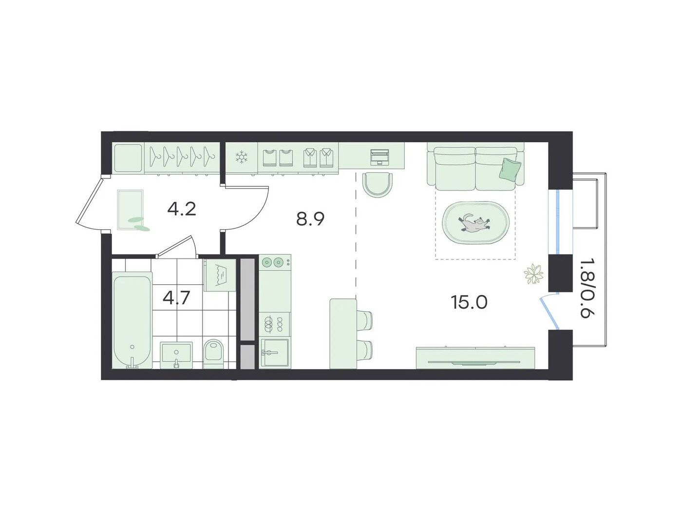 Планировка: Студия 34.20 м² в новостройке Джи Три Театральный