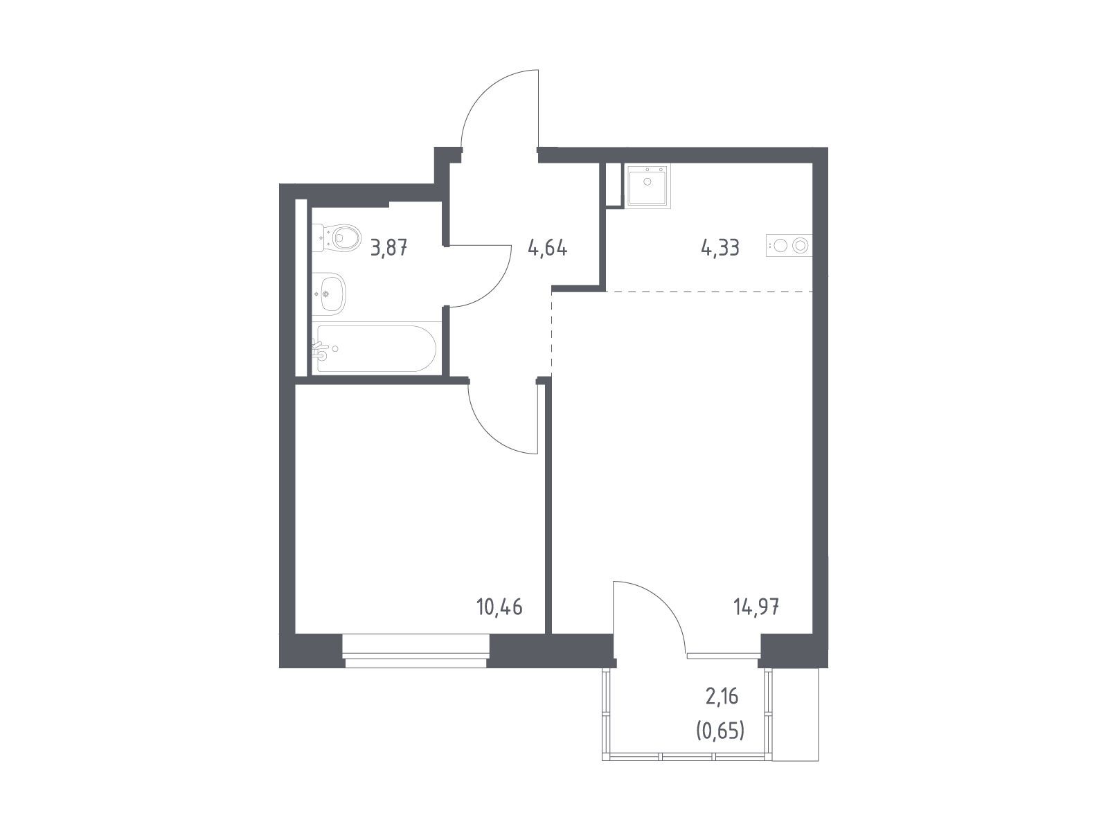 Планировка: 1-комн. квартира 38.92 м² в новостройке Подольские кварталы