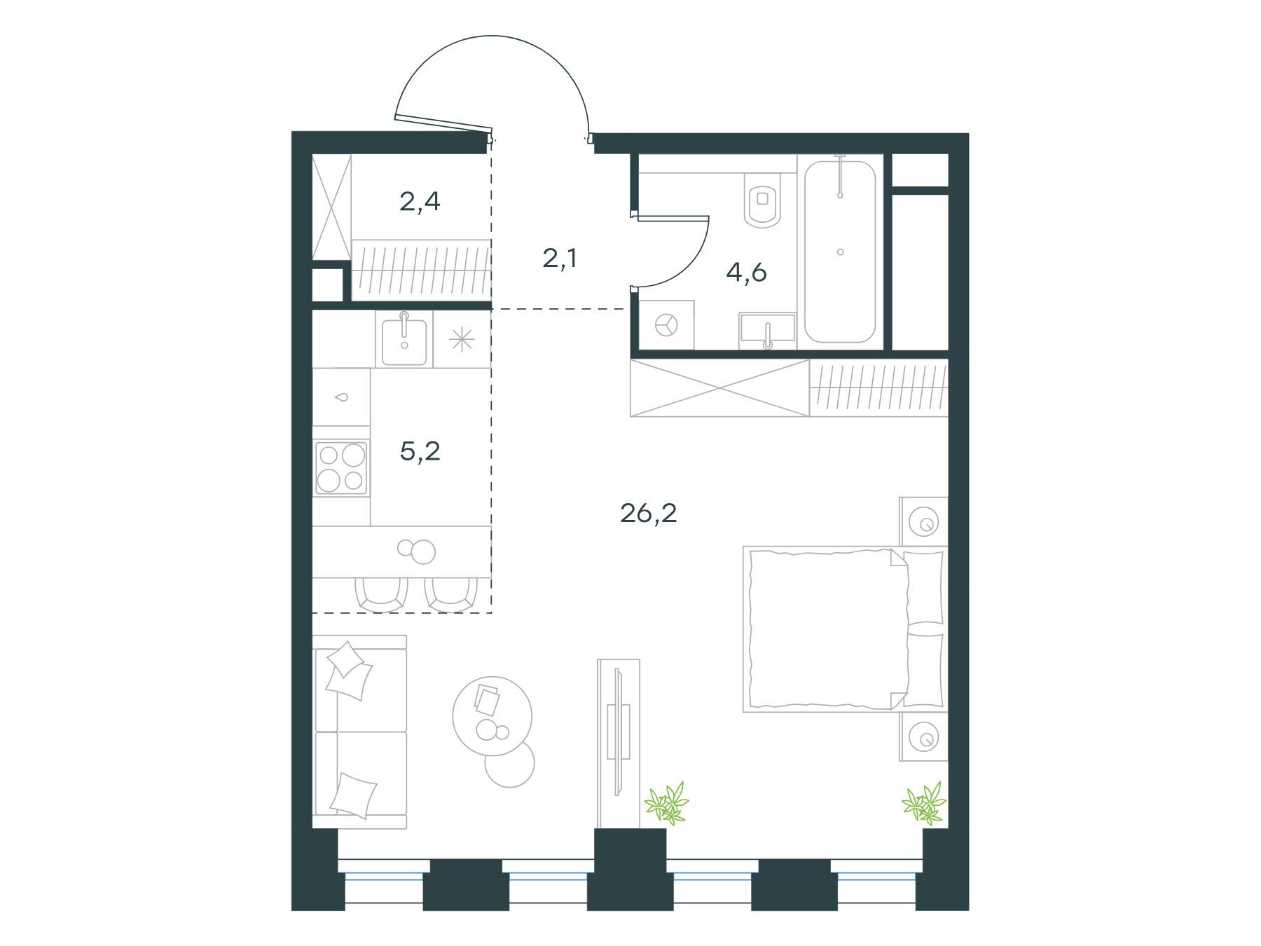 Планировка: Студия 40.50 м² в новостройке Левел Селигерская