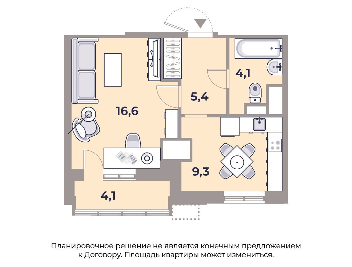Планировка: 1-комн. квартира 39.60 м² в новостройке Парк Легенд