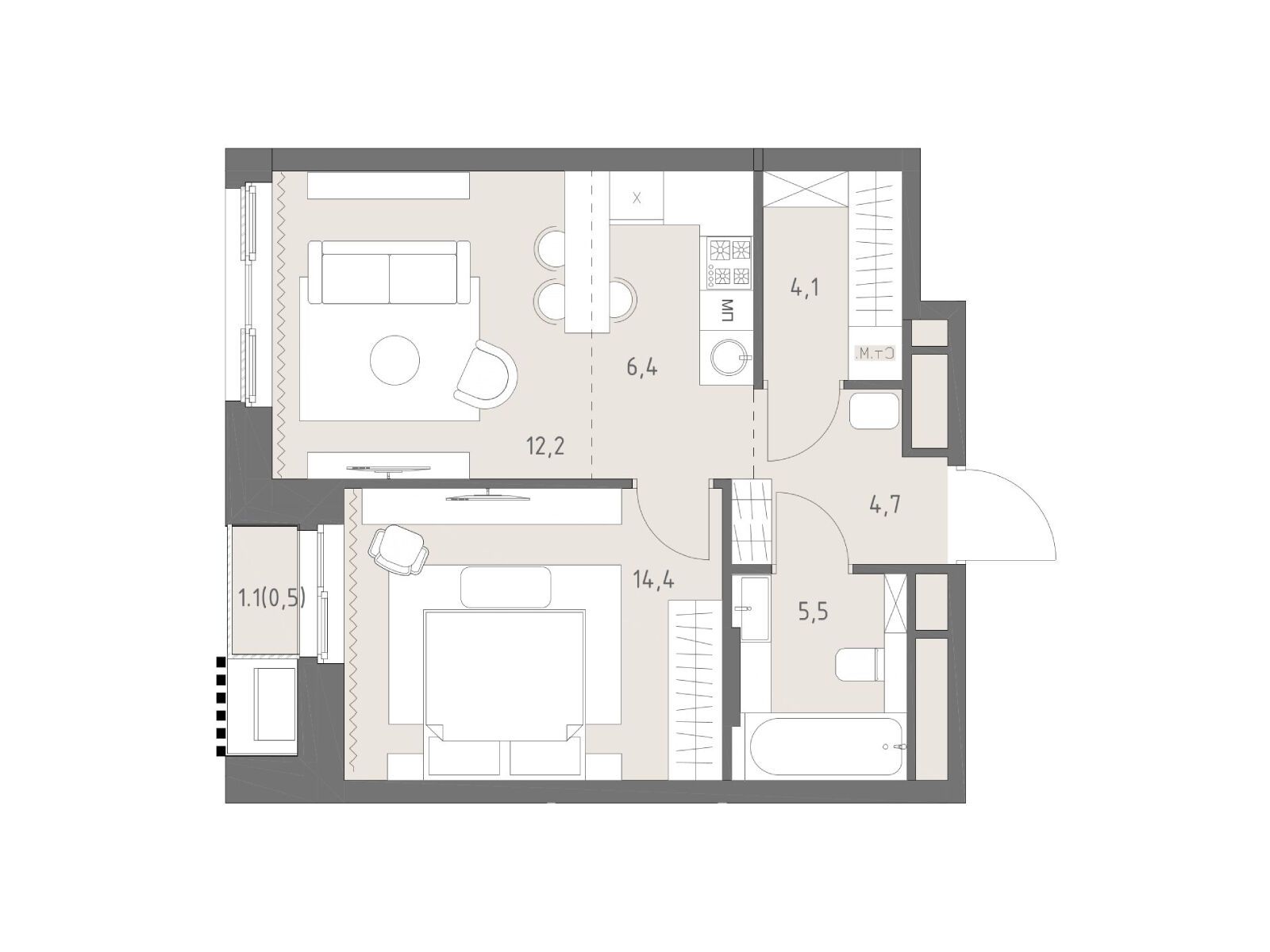 Планировка: 2-комн. квартира 47.80 м² в новостройке ЖК Родина Парк