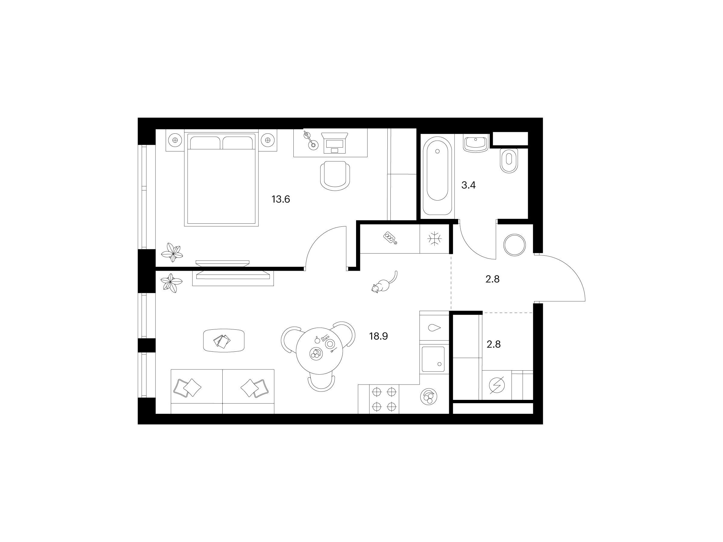 Планировка: 1-комн. квартира 41.50 м² в новостройке Строгино 360