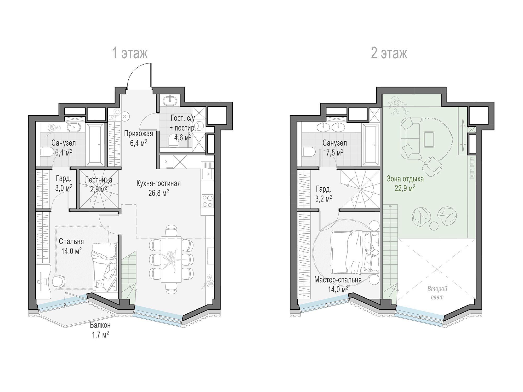 Планировка: 2-комн. квартира 88.70 м² в новостройке Тишинский бульвар