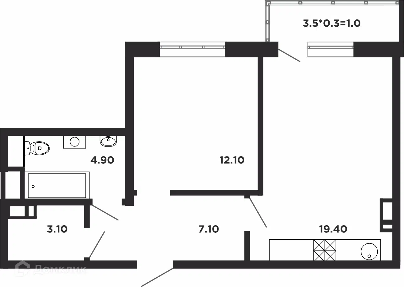 Планировка: 1-комн. квартира 47.80 м² в новостройке Красная площадь
